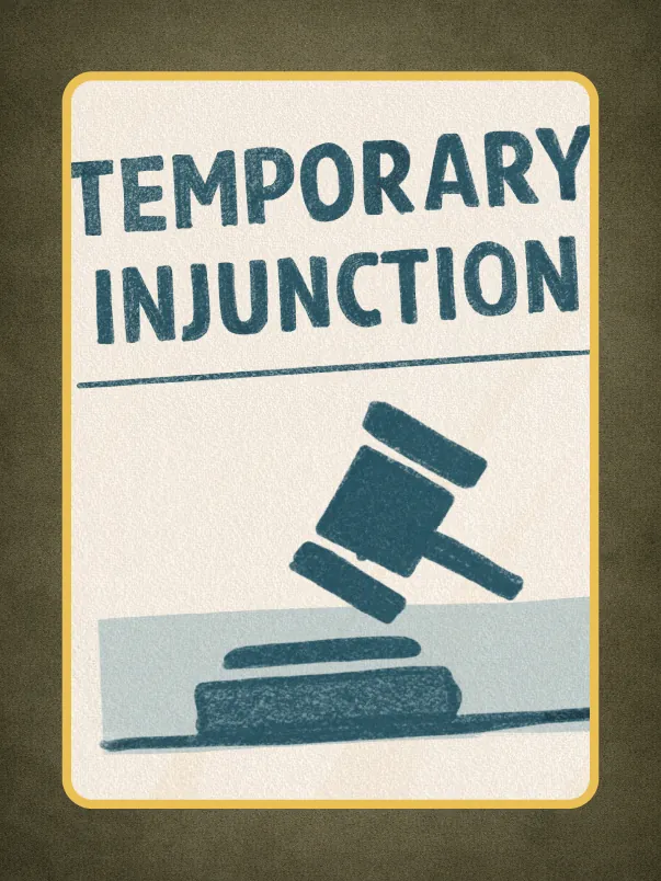 Appeal card, Temporary Injunction