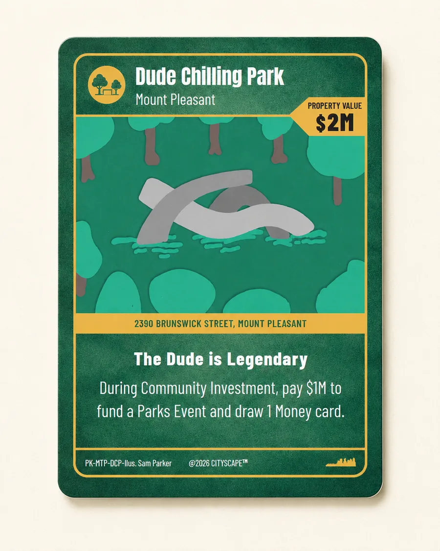 Dude Chilling Park card, a Park in Mount Pleasant