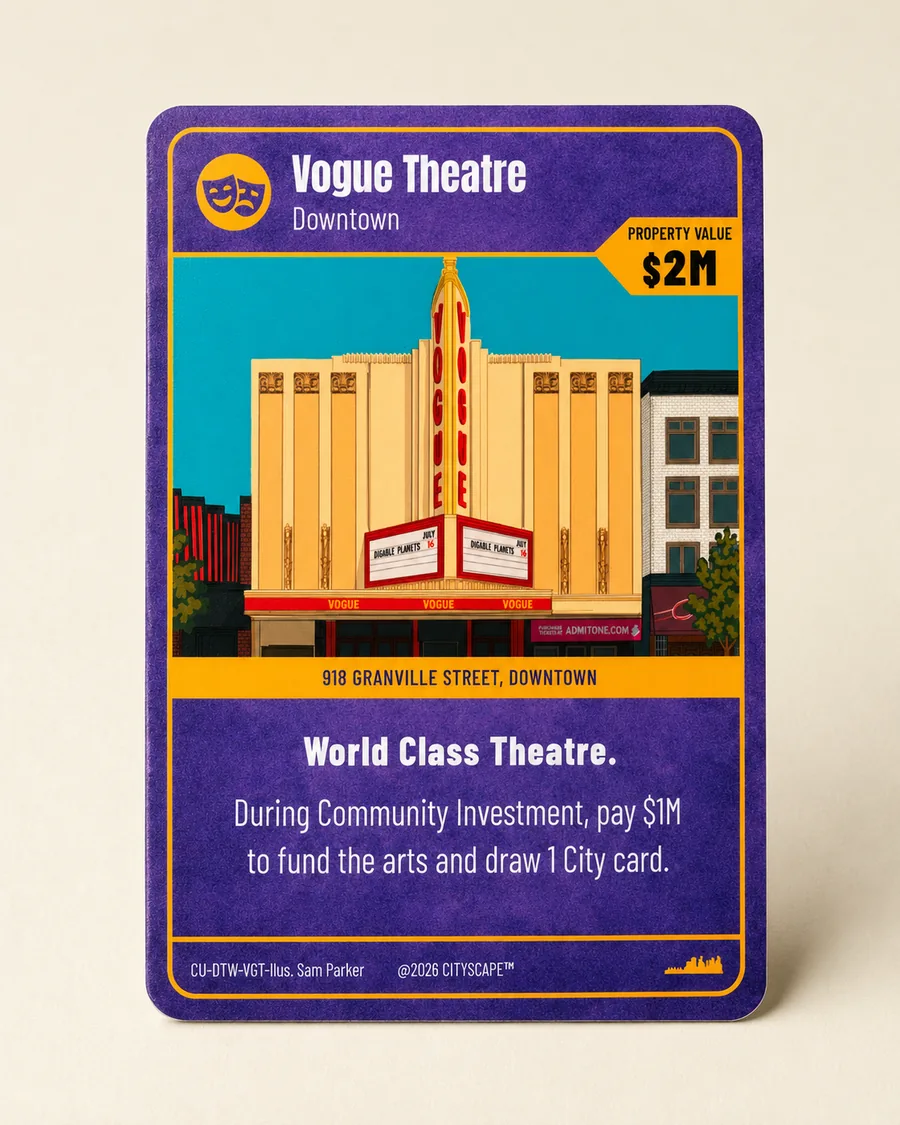 Vogue Theatre card, a Culture location in Downtown